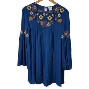 Blue Rain Dress Women Size XS NWT Blue Floral Embroidery Boho Spring Western